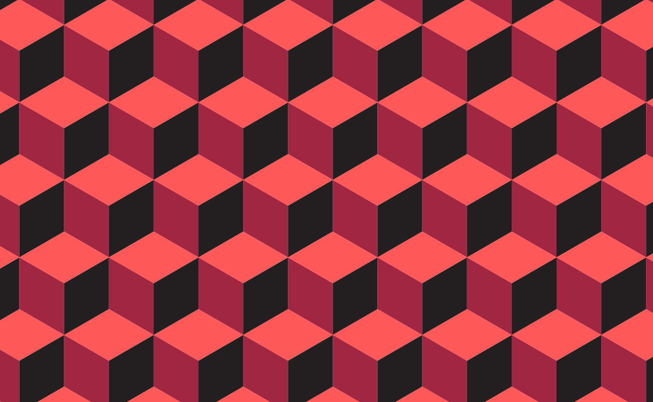 En spelplan av röda och svarta kuber som skapar en tredimensionell illusion som liknar ett rutnät.