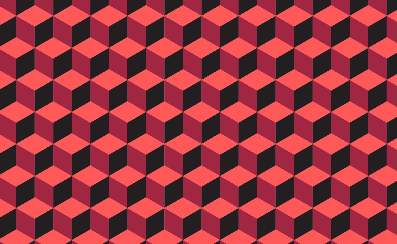 En spelplan av röda och svarta kuber som skapar en tredimensionell illusion som liknar ett rutnät.